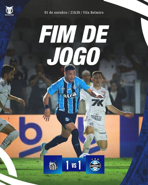 Santos e Grêmio empatam em 1 a 1 na Vila Belmiro